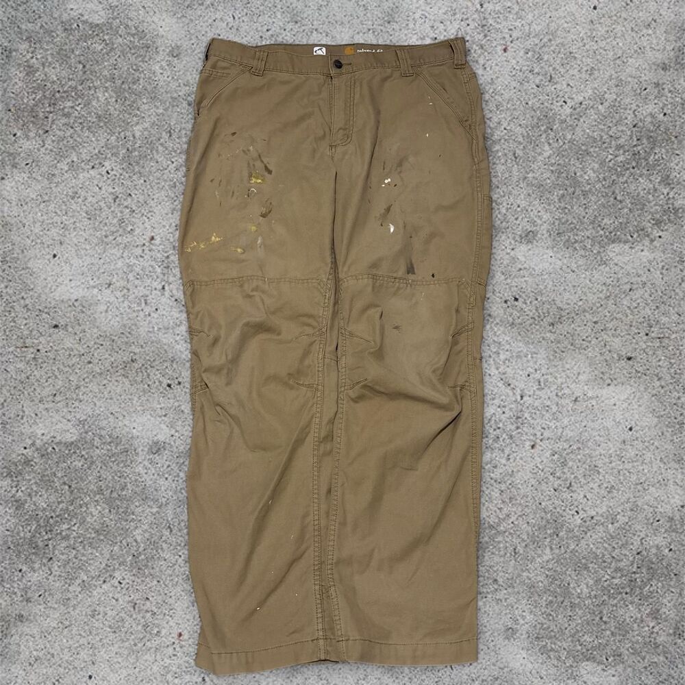 Carhartt Full Swing Relaxed Fit Khaki Pants Paint Splattered Men Size 38x32